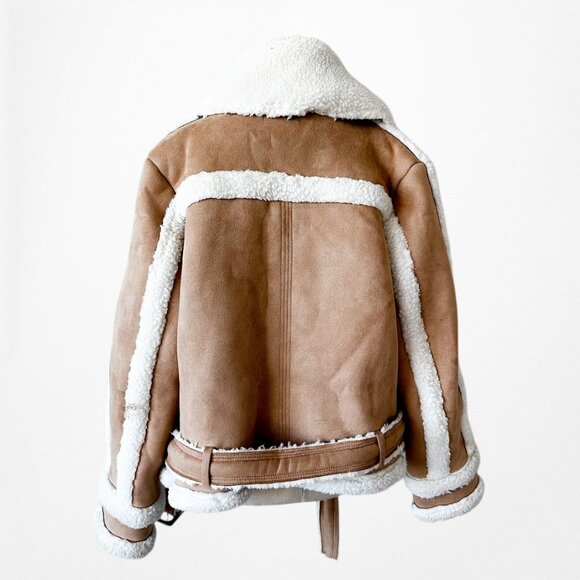 Vintage Y2K Brown Suede Faux Fur Fleece Lined Motorcycle Biker Jacket Size L - Picture 8 of 8